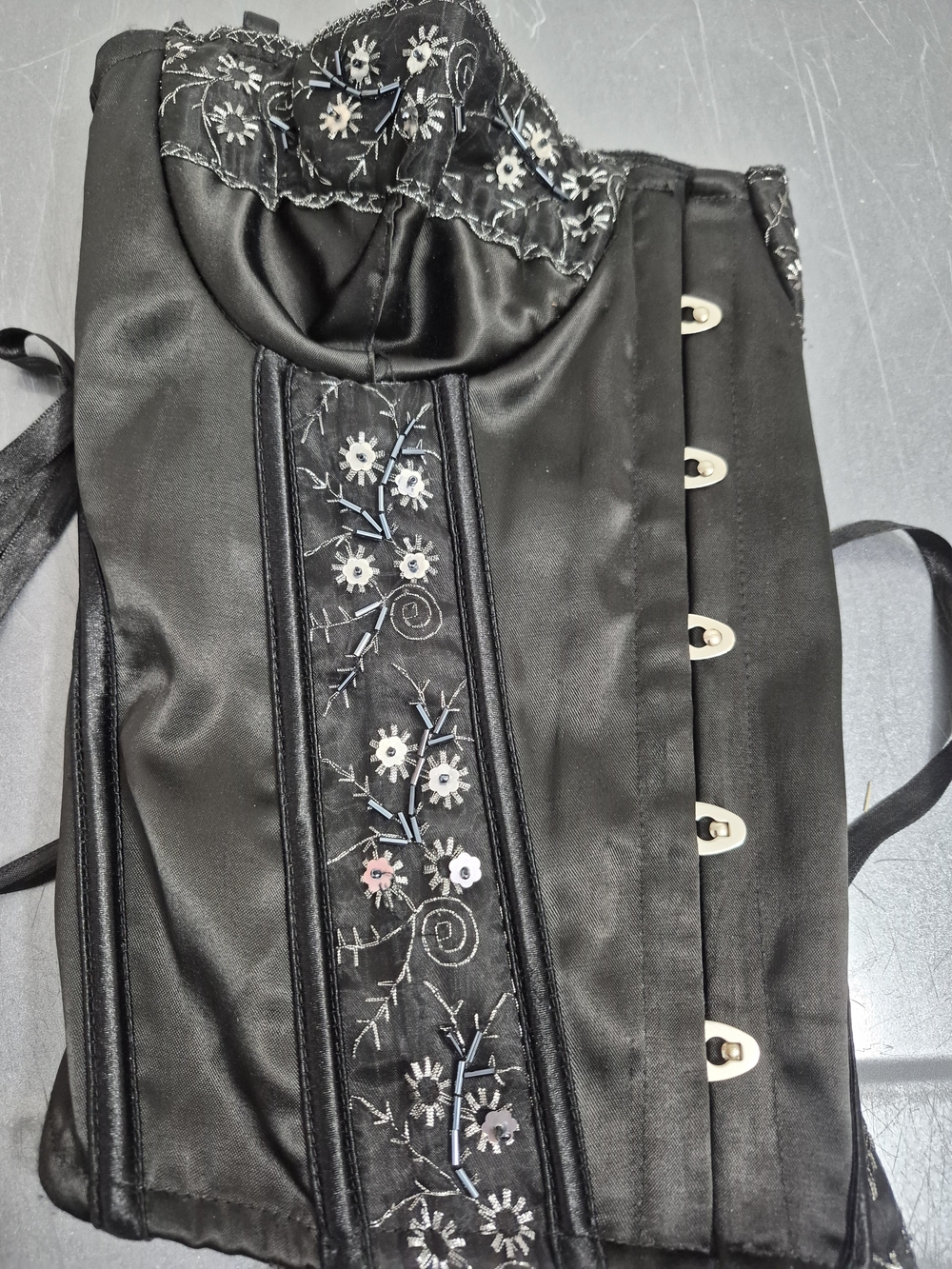Women's Black Satin Embroidered Bustier Camisole - Picture 7 of 9